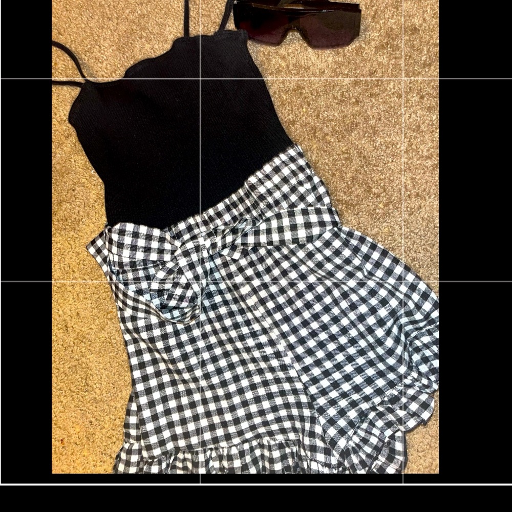 Self Belted Ruffle Hem Gingham Cami Romper